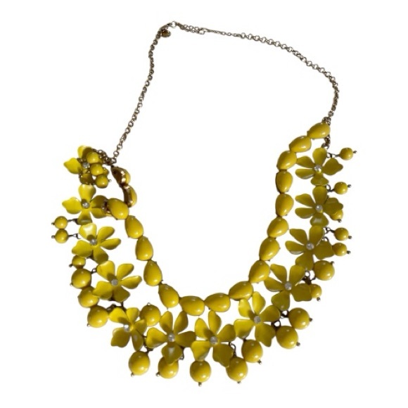 Vintage Yellow Lucite Floral Necklace Rhinestone Beads Retro Jewelry - Picture 5 of 8